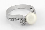 Кольцо из серебра с жемчугом белым и фианитами шар 7 мм 39495