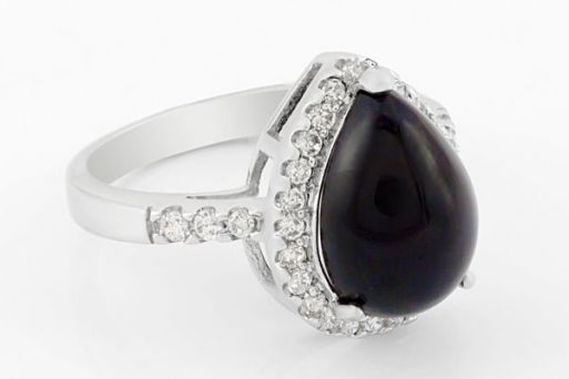 Серебряное кольцо с чёрным агатом и фианитами 42557 купить в магазине Самоцветы мира